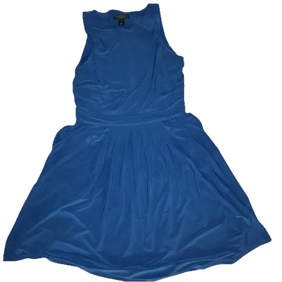 Ralph Lauren Dresses & Skirts - Lauren Ralph Lauren Vintage Blue Midi Dress Sz.10 Sleeveless Rushed Sides Strech